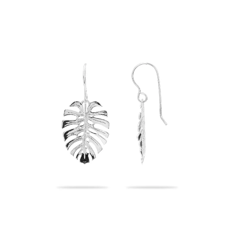 Buy More, Save More Elegant Chain Monstera Earrings in White Gold - 23mm