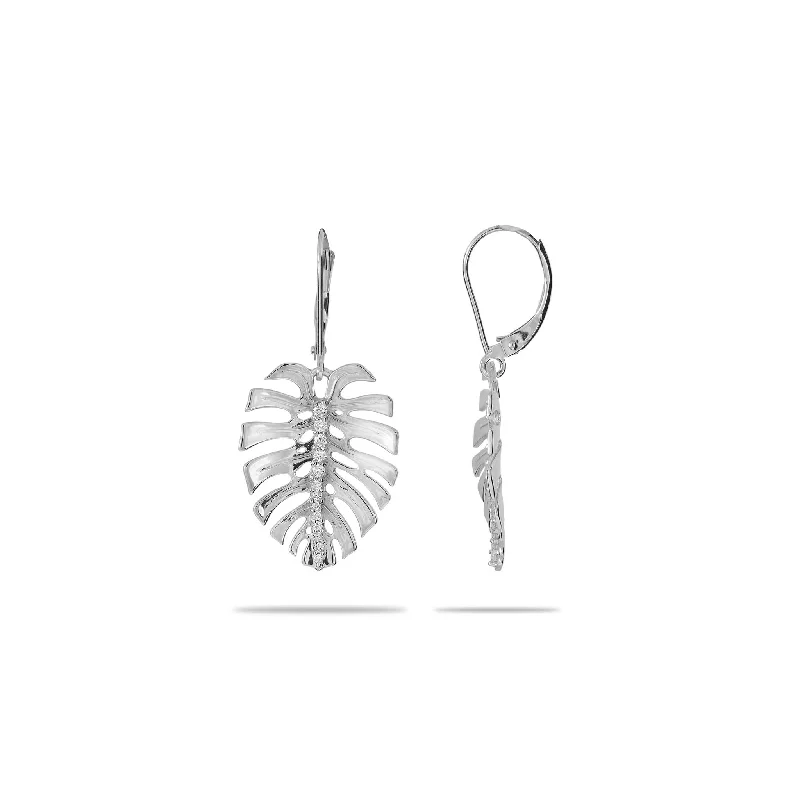 New Arrivals on Discount Fashionable Earrings Monstera Earrings in White Gold with Diamonds - 23mm New Arrivals on Discount Fashionable Earrings Monstera Earrings in White Gold with Diamonds - 23mm