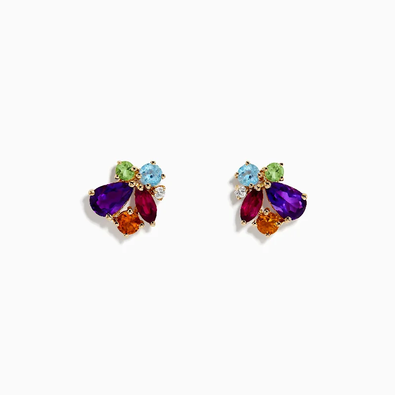 Flash Sale Dangle Earrings Mosaic 14K Yellow Gold Multi Gemstone and Diamond Earrings Flash Sale Dangle Earrings Mosaic 14K Yellow Gold Multi Gemstone and Diamond Earrings
