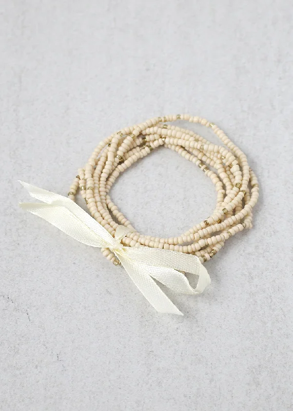 Flash Sale Silver Bracelet Multiple Beaded Bracelet with Ribbon