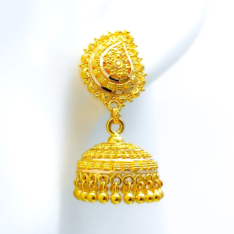 Clearance Sale, Steal Great Bargains Fashion Bangles Ornamental Paisley Accented 22k Gold Jhumki Earrings