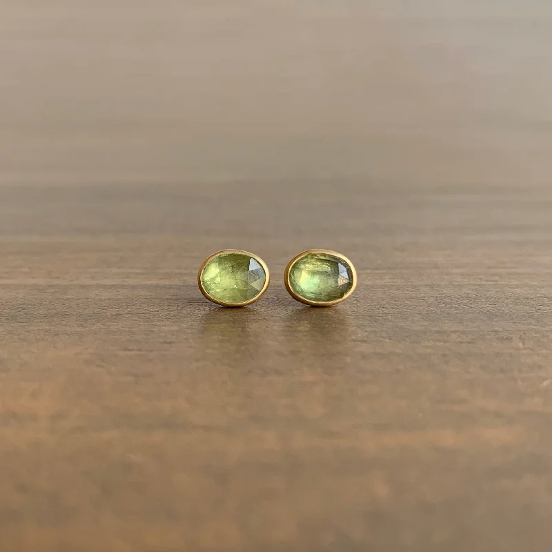 New Arrivals Bold Jewelry Oval Natural Lime-Aid Umba Sapphire Stud Earrings