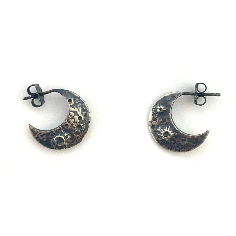 Limited - Time Offer Chain Bracelet Oxidized Crescent Moon Hoops