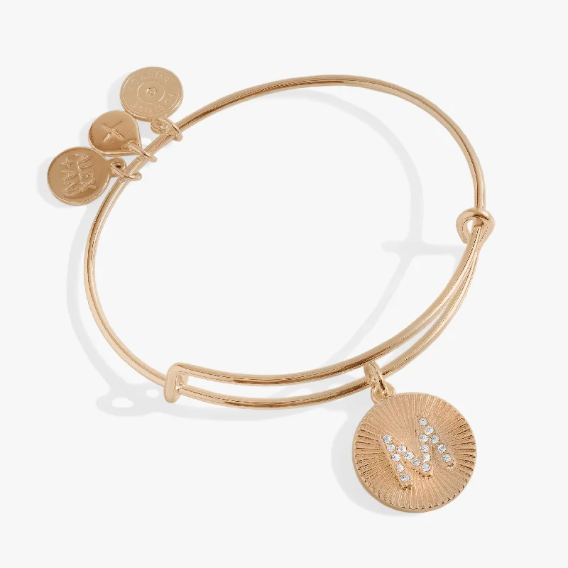 Big Savings, Big Smiles Silver Chain Initial M Pave Starburst Texture Bangle
