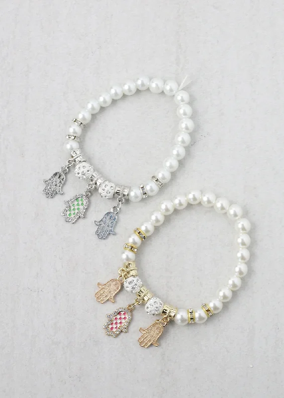 Flash Sale Rose Gold Ring Pearl + Hamsa Hand Bracelet