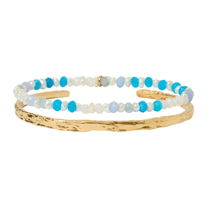 Exclusive Members - Only Sale Black Diamond Ring Petal Bracelet Stack - Ocean