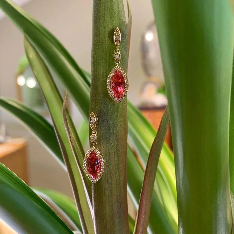 Don't Miss Your Chance Elegant Chain Pink Tourmaline Marquise Dangle Earrings