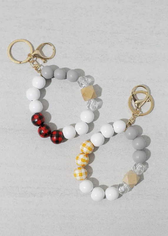 Limited - Time Offer Cuff Bracelet Plaid-Wood Bead Keychain Bracelet