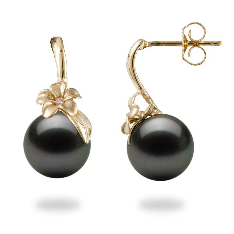 Limited - Edition Collections Now on Sale Art Deco Necklace Plumeria Tahitian Black Pearl Earrings in Gold with Diamonds - 8-9mm Limited - Edition Collections Now on Sale Art Deco Necklace Plumeria Tahitian Black Pearl Earrings in Gold with Diamonds - 8-9mm