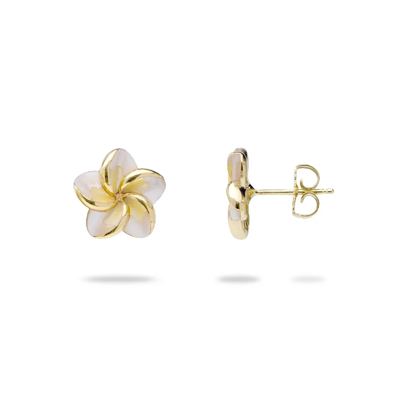 Flash Sale Diamond Ring Plumeria Mother of Pearl Earrings in Gold - 13mm