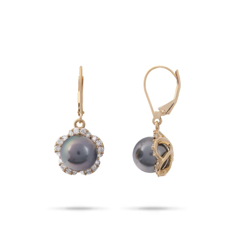 Massive Clearance Sale Gold Cuff Bracelet Plumeria Tahitian Black Pearl Earrings in Gold with Diamonds - 9-10mm Massive Clearance Sale Gold Cuff Bracelet Plumeria Tahitian Black Pearl Earrings in Gold with Diamonds - 9-10mm