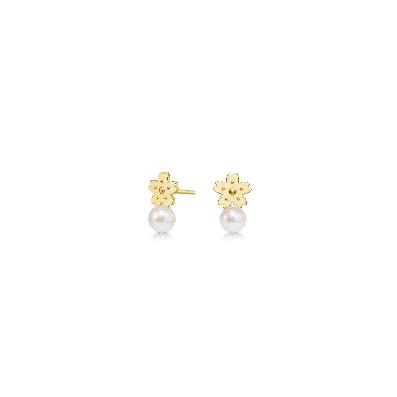 Flash Sale Silver Hoop Earrings Sakura Gold Plated Studs w. Pearl