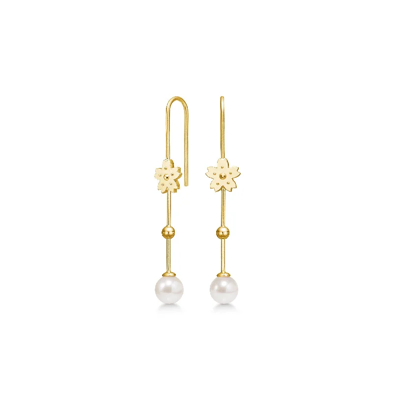 Exclusive Members - Only Sale Gold Chain Sakura Gold Plated Earrings w. Pearl