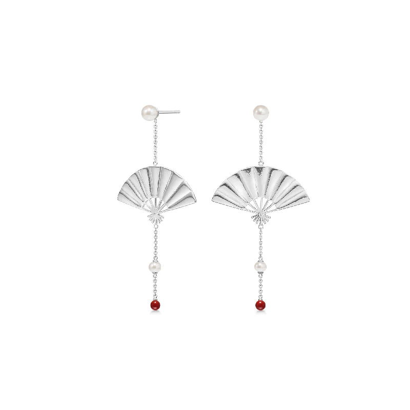 Exclusive Members - Only Sale Stackable Bracelet Hanging Fan Silver Earrings w. Pearl & Coral Exclusive Members - Only Sale Stackable Bracelet Hanging Fan Silver Earrings w. Pearl & Coral