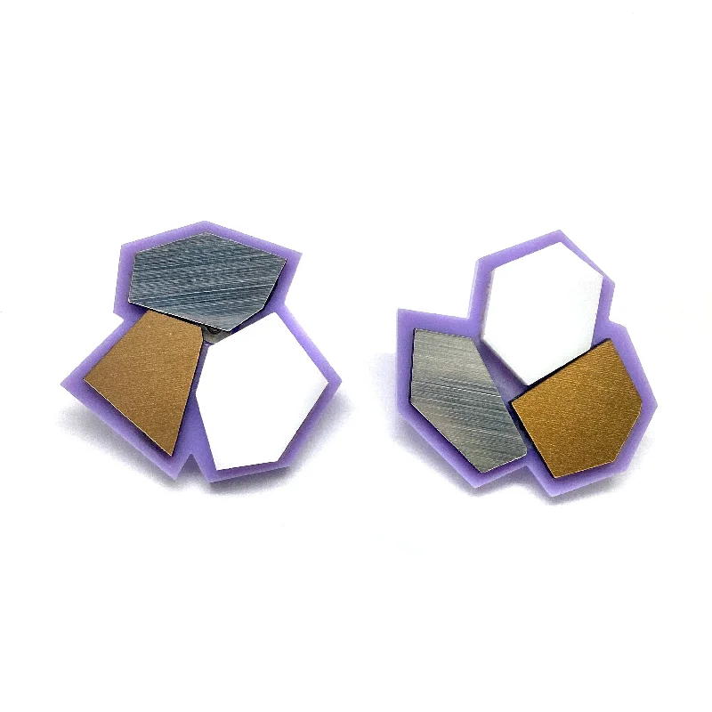 Buy More, Save More Unique Pendant Purple and Neutral Geometric Studs