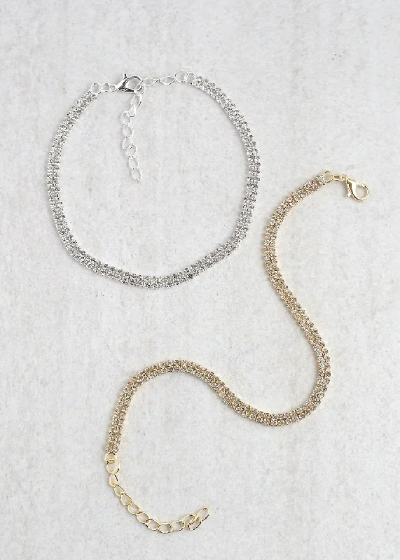 Shop Comfortably at Home Bold Earrings Rhinestoned Double Row Anklet