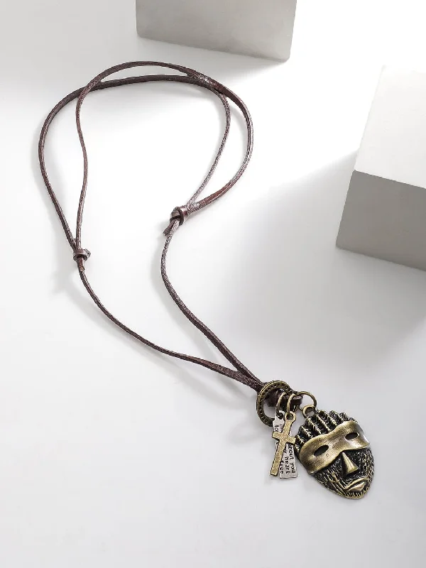 Flash Sale, Grab the Deals Fast Bridal Earrings Rubans Voguish Men Brown Lather Necklace With Bohemian Mask Pendant Flash Sale, Grab the Deals Fast Bridal Earrings Rubans Voguish Men Brown Lather Necklace With Bohemian Mask Pendant