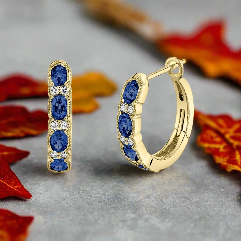 Shop Now, Save Big Bucks Cluster Earrings Sapphire Diamond Hex Frame Huggies