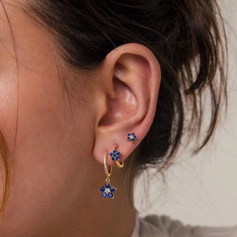 Buy More, Save More Black Diamond Ring Sapphire Flower Earrings Set