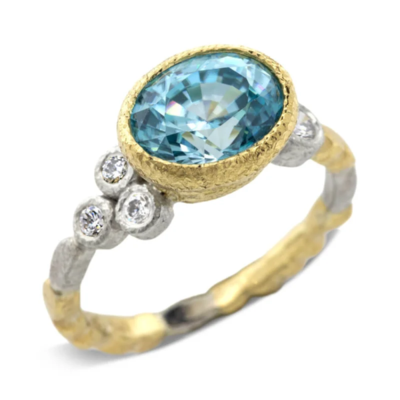 Limited - Time Offer Gold Hoop Earrings Skinny Pebbles Blue Oval Zircon Ring