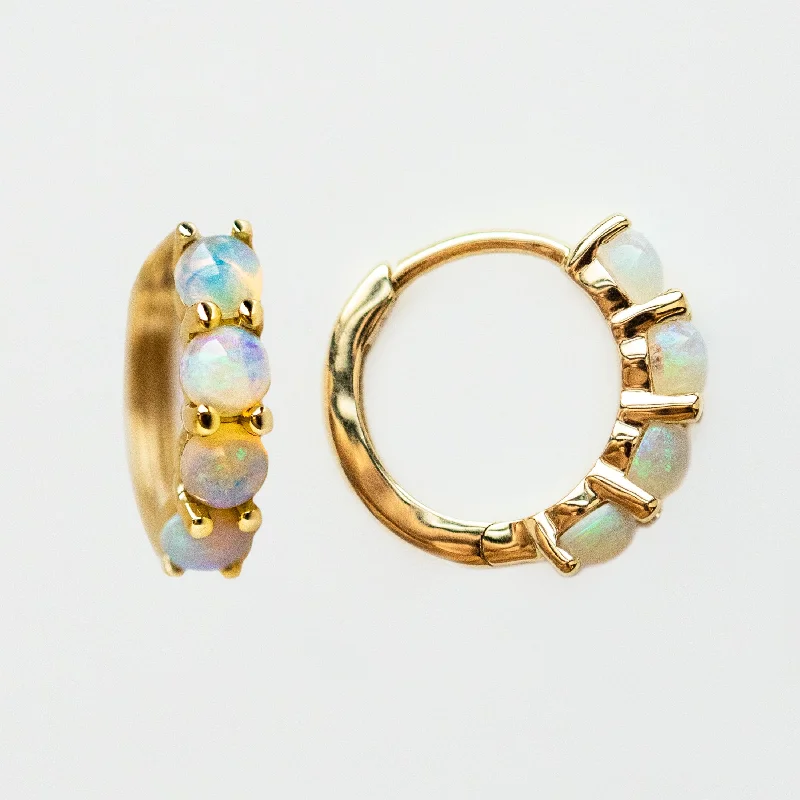 Limited - Time Offer Bridal Earrings Solid Gold Australian Opal Huggie Hoops