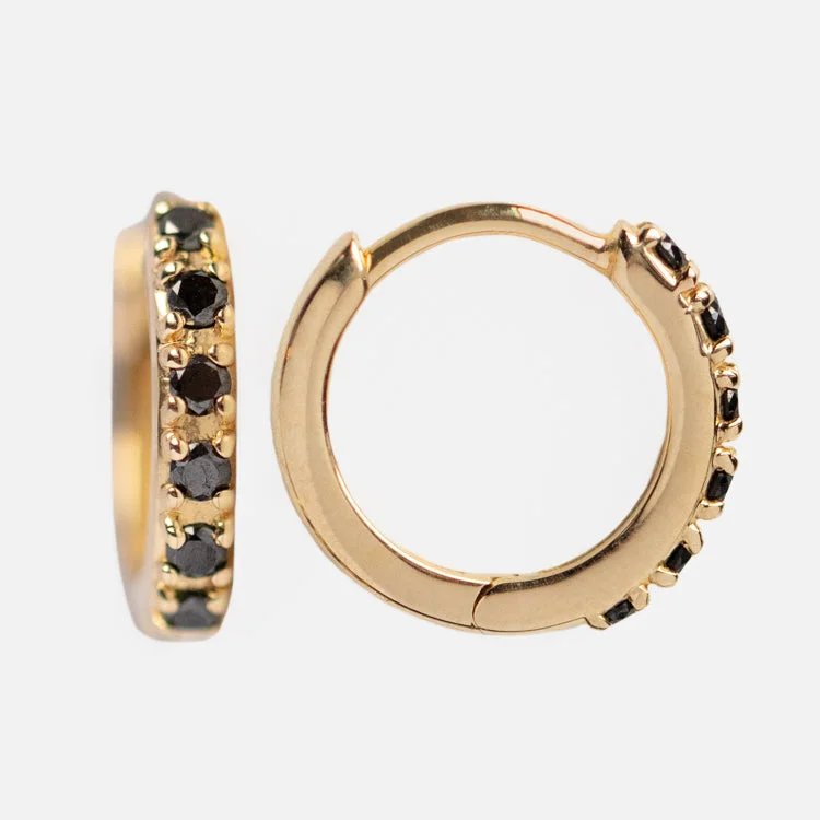 Flash Sale Sapphire Earrings Solid Gold Black Diamond Huggie Hoops