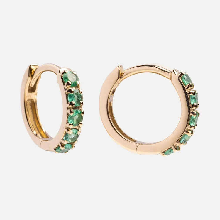 Limited - Time Offer Stackable Jewelry Solid Gold Emerald Huggie Hoops
