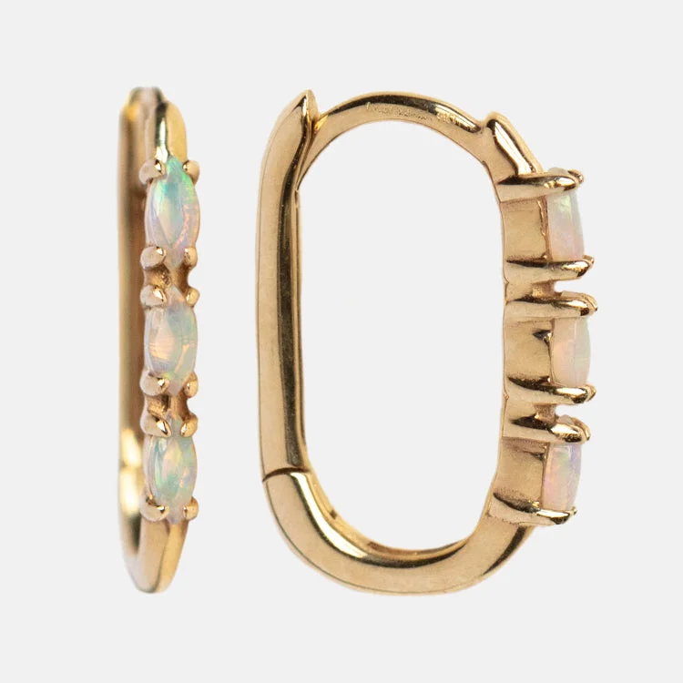 Flash Sale Engagement Jewelry Solid Gold Opal Oblong Huggie Hoops