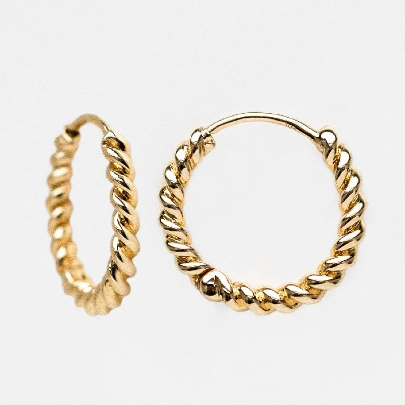 Limited - Time Offer Rose Gold Earrings Solid Gold Twisted Huggie Hoops