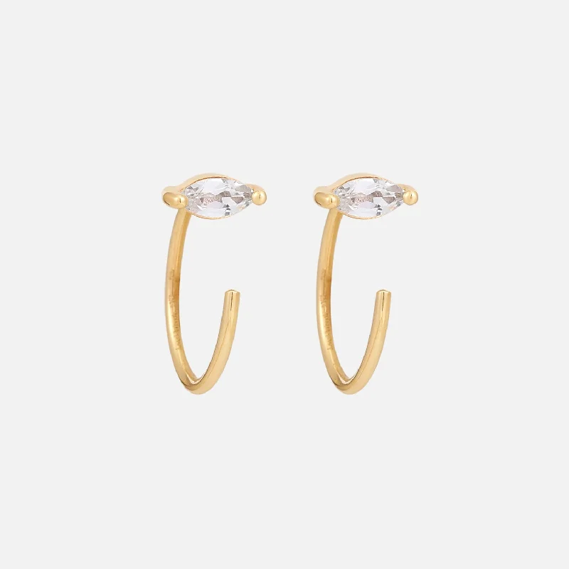 New Arrivals Gold Chain Solid Gold White Topaz Marquise Ear Huggers