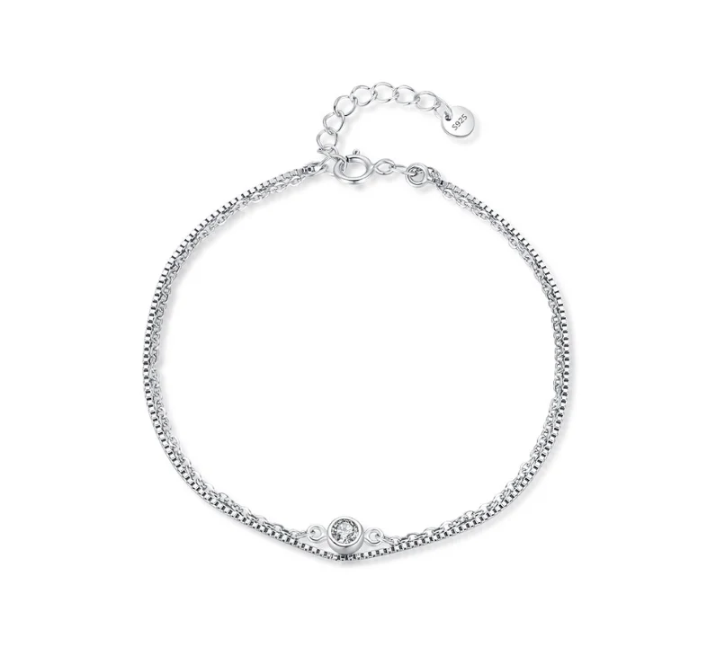 Unbeatable Savings Await Luxury Bracelet AVA Solitaire Layered Sterling Silver Bracelet
