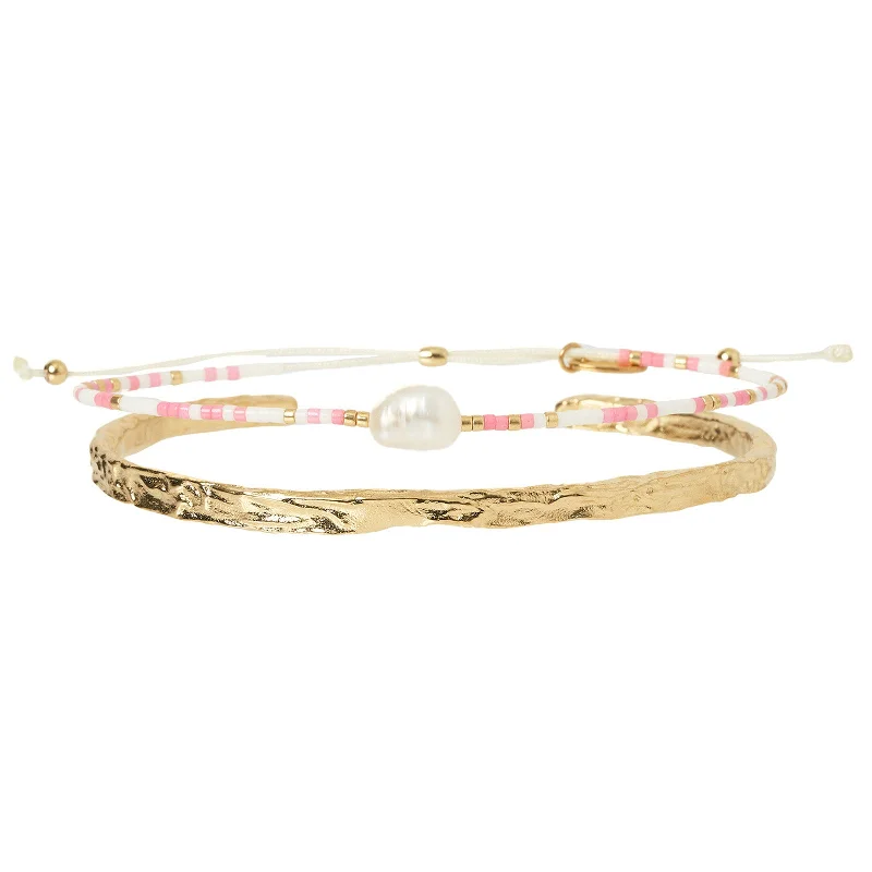 Buy More, Save More Birthstone Pendant Summer Bracelet Stack - Pink
