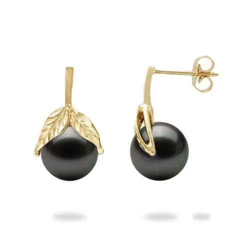 Exclusive Members - Only Sale Designer Necklace Maile Tahitian Black Pearl Earrings in Gold - 9-10mm Exclusive Members - Only Sale Designer Necklace Maile Tahitian Black Pearl Earrings in Gold - 9-10mm