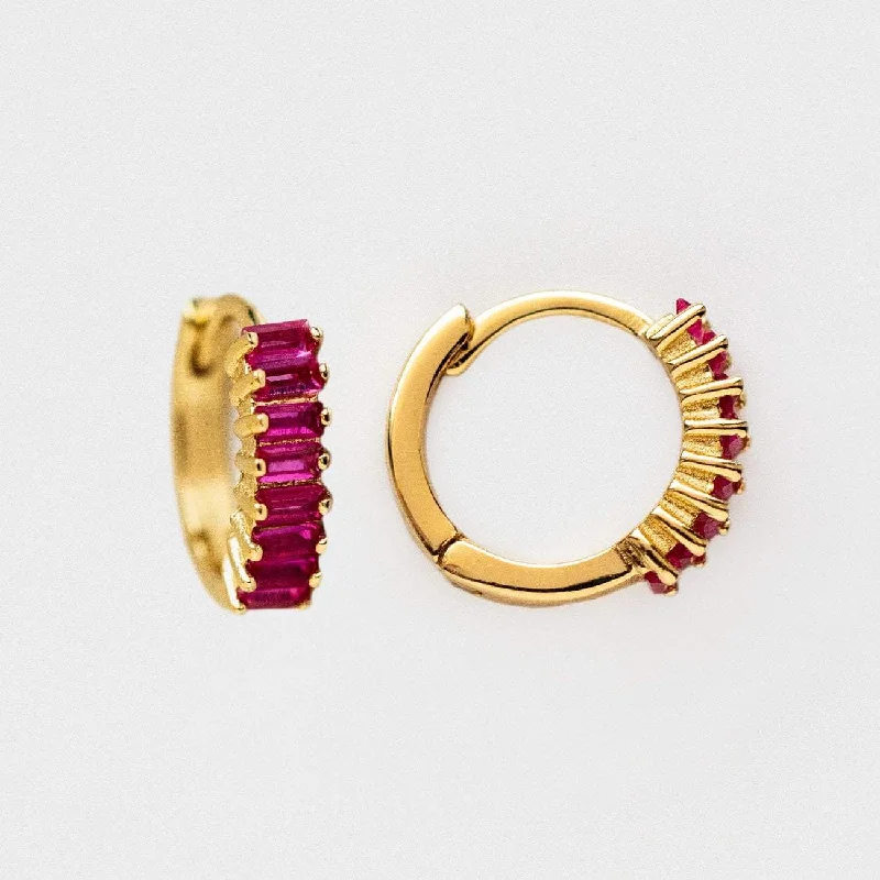 Clearance Sale Silver Hoop Earrings Teagan Huggies in Ruby
