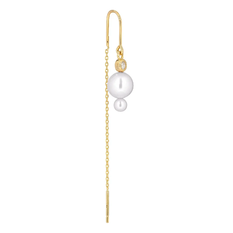 New Arrivals on Discount Handmade Chain Horizon Hook Threader 18K Gold Plated Earring w. White Pearls & Zirconia New Arrivals on Discount Handmade Chain Horizon Hook Threader 18K Gold Plated Earring w. White Pearls & Zirconia