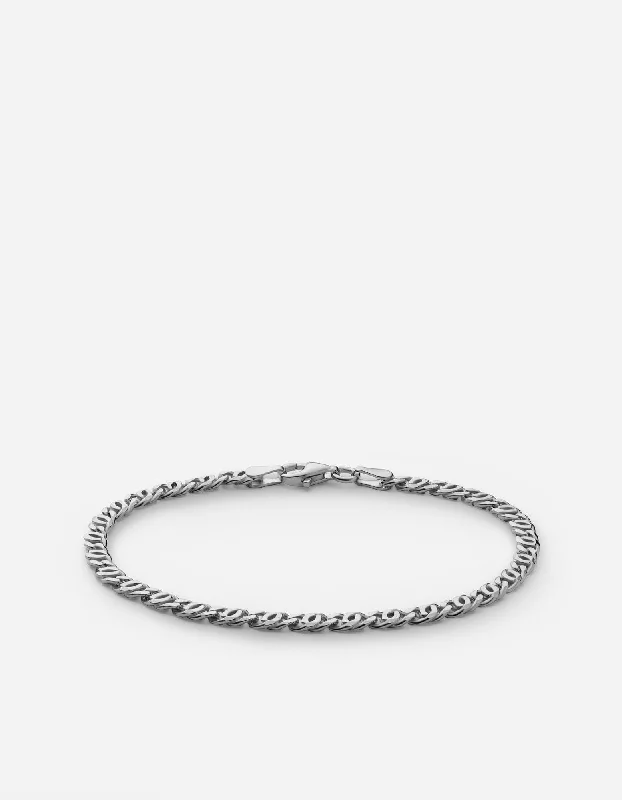 Big Savings, Big Smiles Vintage Locket Track Chain Bracelet, Sterling Silver