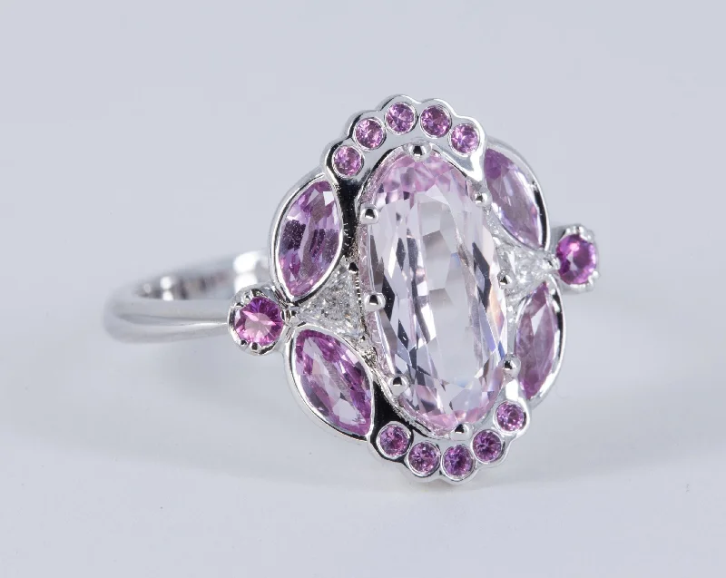 Don't Miss Your Chance Vintage Locket 1.36 ct Unique Morganite Engagement Ring with Pink Sapphires and Diamonds in 14K White Gold - Size 6.5 Don't Miss Your Chance Vintage Locket 1.36 ct Unique Morganite Engagement Ring with Pink Sapphires and Diamonds in 14K White Gold - Size 6.5