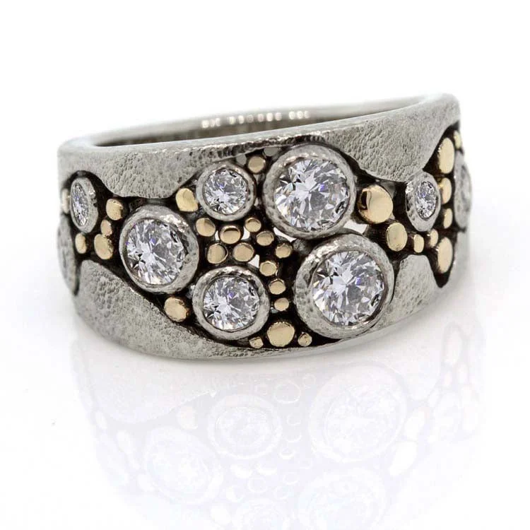 New Arrivals on Discount Square Cut Ring Wide Multi-Diamond River Pebbles Ring