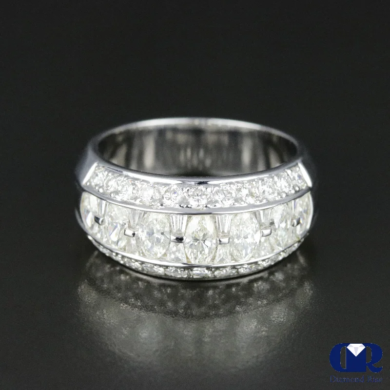New Arrivals on Discount Sterling Bracelet Women's Marquise Round & Baguette Diamond Wedding Anniversary Ring In 18K White Gold