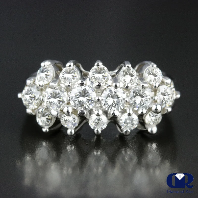 Clearance Sale Elegant Earrings Women's Round Cut Diamond Three Row Prong Setting Wedding Anniversary Ring In 14K White Gold Clearance Sale Elegant Earrings Women's Round Cut Diamond Three Row Prong Setting Wedding Anniversary Ring In 14K White Gold