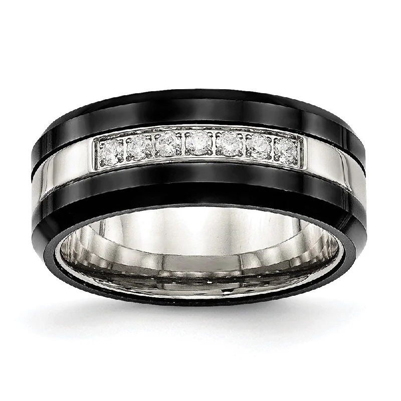 New Arrivals Custom Necklace 8mm Stainless Steel, Black Ceramic & CZ Beveled Comfort Fit Band New Arrivals Custom Necklace 8mm Stainless Steel, Black Ceramic & CZ Beveled Comfort Fit Band