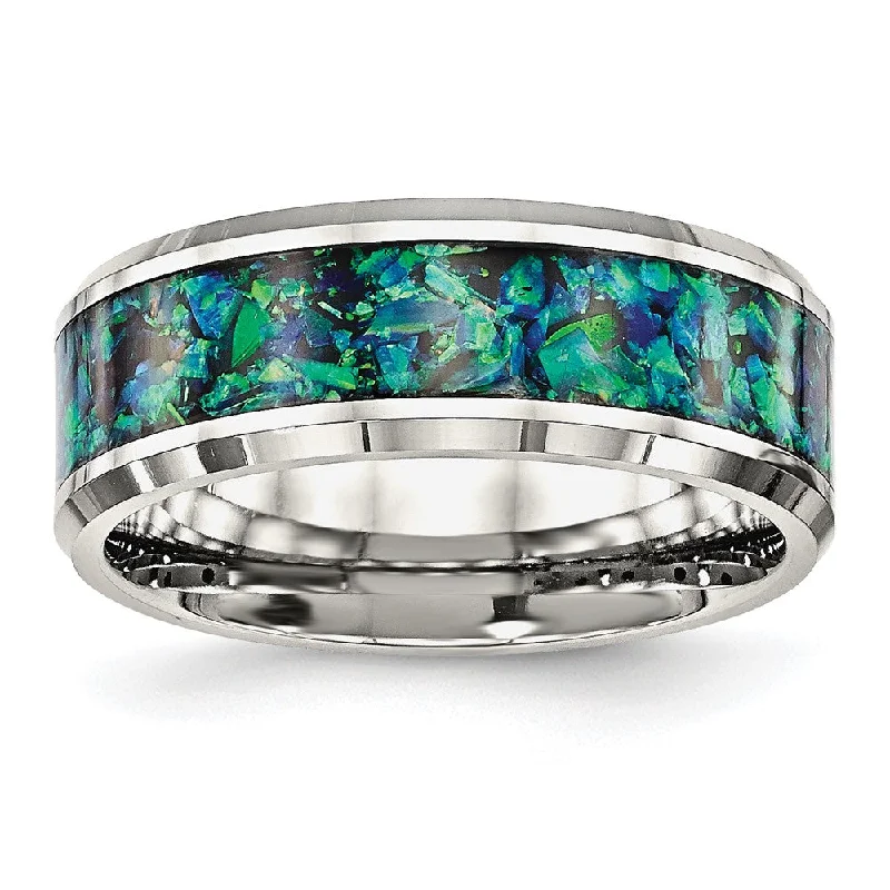 Clearance Sale, Steal Great Bargains Layered Bracelet 8mm Stainless Steel Blue Imitation Opal Inlay Comfort Fit Band Clearance Sale, Steal Great Bargains Layered Bracelet 8mm Stainless Steel Blue Imitation Opal Inlay Comfort Fit Band