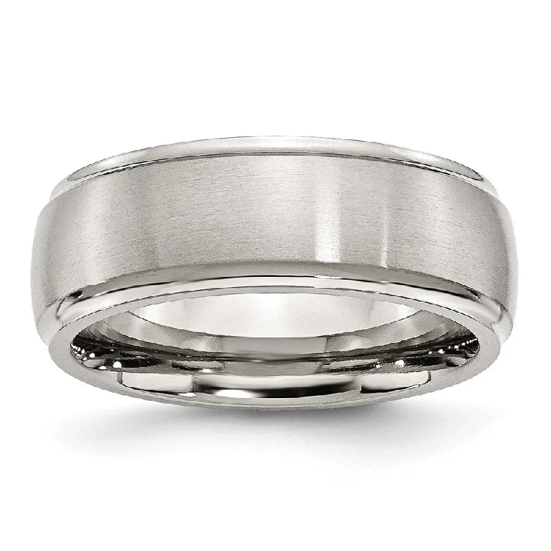 Flash Sale, Grab the Deals Fast Bold Jewelry 8mm Stainless Steel Brushed Domed Polished Ridged Edge Band