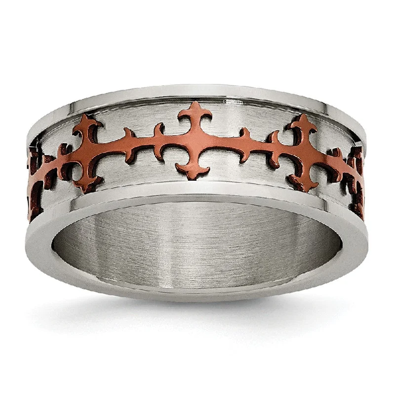Season - End Clearance Engagement Jewelry 8mm Stainless Steel Cognac Plated Cross Band Season - End Clearance Engagement Jewelry 8mm Stainless Steel Cognac Plated Cross Band