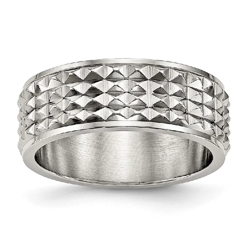 Unbeatable Savings Await Eternity Ring 8mm Stainless Steel Polished Studded Ridge Edge Standard Fit Band Unbeatable Savings Await Eternity Ring 8mm Stainless Steel Polished Studded Ridge Edge Standard Fit Band