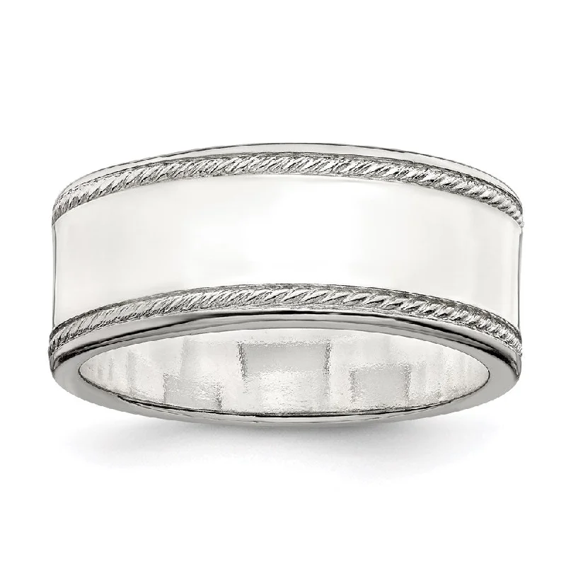 Big Savings, Big Smiles Precious Jewelry 8mm Sterling Silver Polished Flat Rope Edge Standard Fit Band Big Savings, Big Smiles Precious Jewelry 8mm Sterling Silver Polished Flat Rope Edge Standard Fit Band
