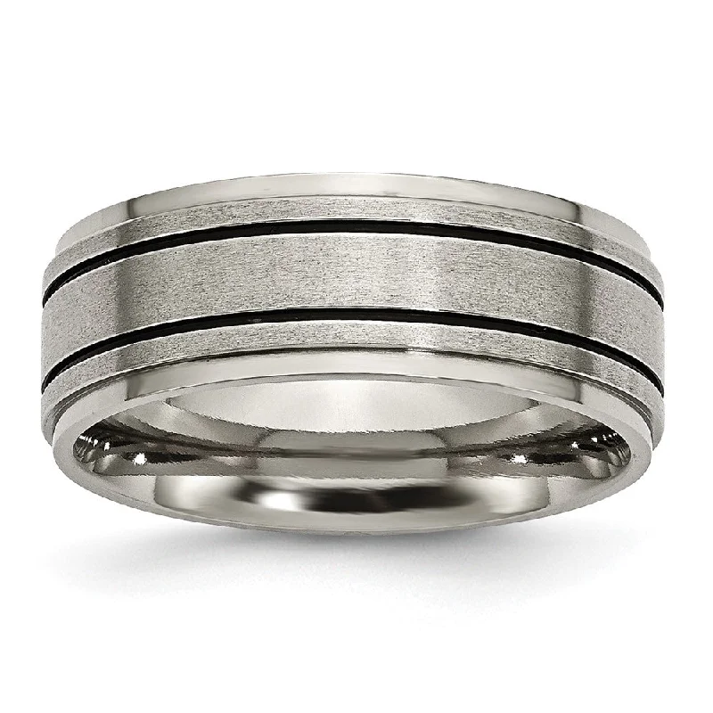 Flash Sale, Grab the Deals Fast Dainty Necklace 8mm Titanium & Black Enamel Ridged Edge Standard Fit Band Flash Sale, Grab the Deals Fast Dainty Necklace 8mm Titanium & Black Enamel Ridged Edge Standard Fit Band