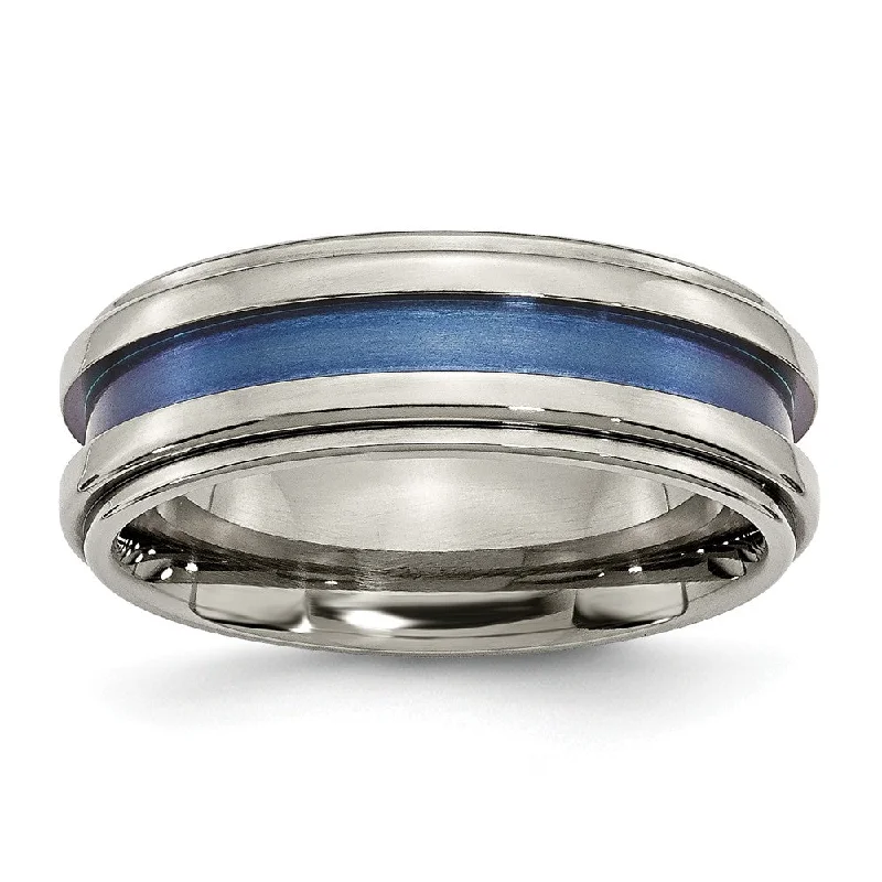 Exclusive Members - Only Sale Opal Earrings 8mm Titanium Blue Groove Ridged Edge Polished Band Exclusive Members - Only Sale Opal Earrings 8mm Titanium Blue Groove Ridged Edge Polished Band