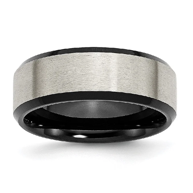 Flash Sale Classic Diamond Ring 8mm Titanium Brushed & Black Plated Beveled Edge Comfort Fit Band Flash Sale Classic Diamond Ring 8mm Titanium Brushed & Black Plated Beveled Edge Comfort Fit Band