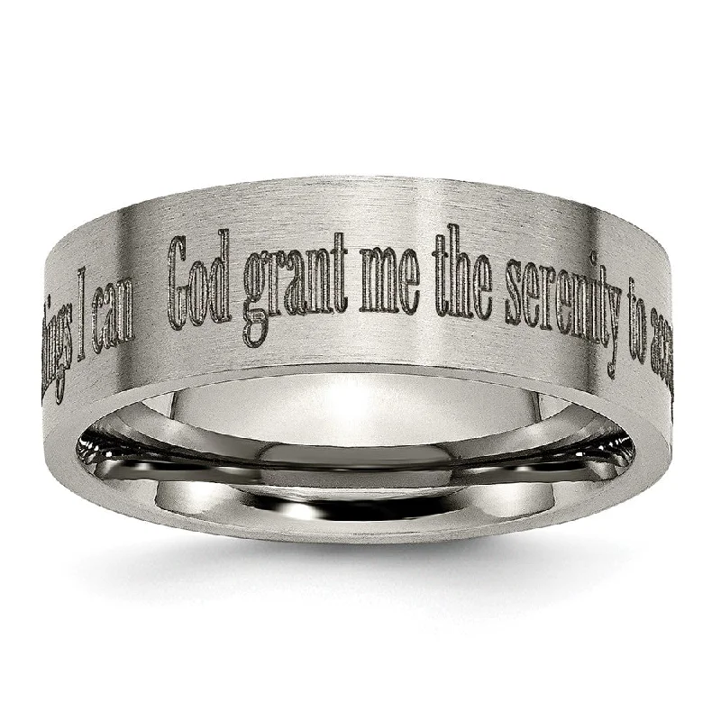 Limited Time, Unlimited Deals Platinum Necklace 8mm Titanium Brushed Serenity Prayer Flat Standard Fit Band Limited Time, Unlimited Deals Platinum Necklace 8mm Titanium Brushed Serenity Prayer Flat Standard Fit Band